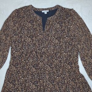 Beach Lunch Lounge Women's Brown Tan Long Sleeve Dress Size XL Ethnic Print Boho